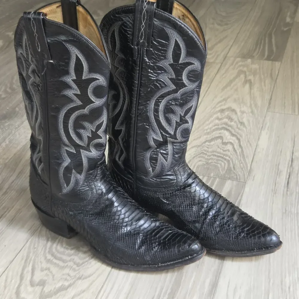 CS Vintage Tony Lama black python skin Men's US 10D cowboy boots